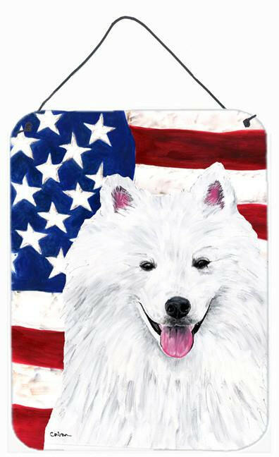 USA American Flag with American Eskimo Wall or Door Hanging Prints by Caroline's Treasures