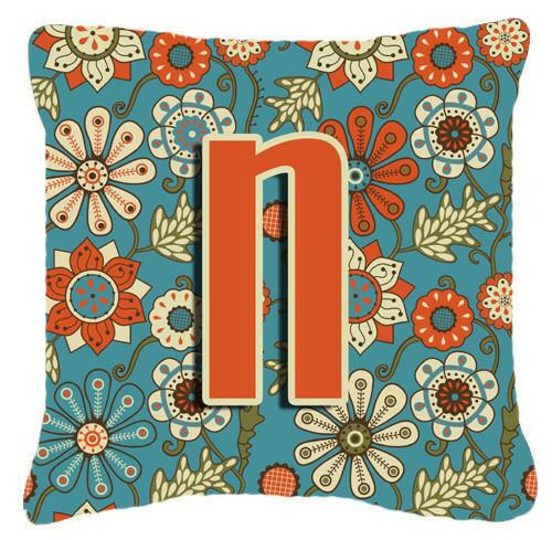 Letter N Flowers Retro Blue Canvas Fabric Decorative Pillow CJ2012-NPW1414 by Caroline's Treasures