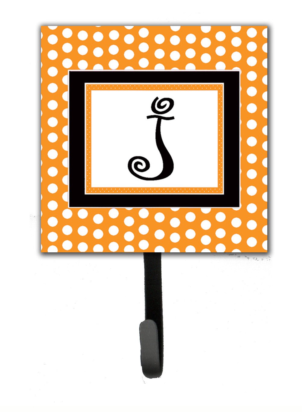 Letter J Initial Monogram - Orange Polkadots Leash Holder or Key Hook by Caroline's Treasures