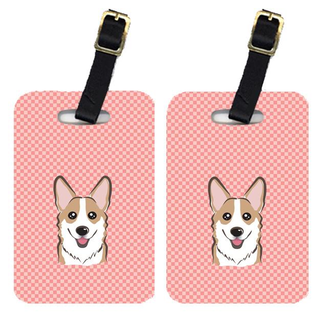 Pair of Checkerboard Pink Corgi Luggage Tags BB1253BT by Caroline's Treasures