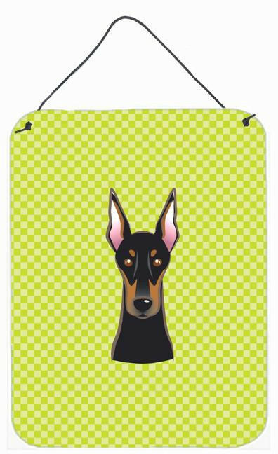 Checkerboard Lime Green Doberman Wall or Door Hanging Prints BB1307DS1216 by Caroline&#39;s Treasures