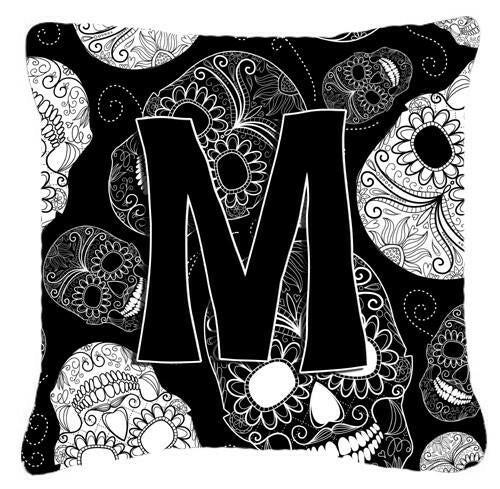 Letter M Day of the Dead Skulls Black Canvas Fabric Decorative Pillow CJ2008-MPW1414 by Caroline&#39;s Treasures