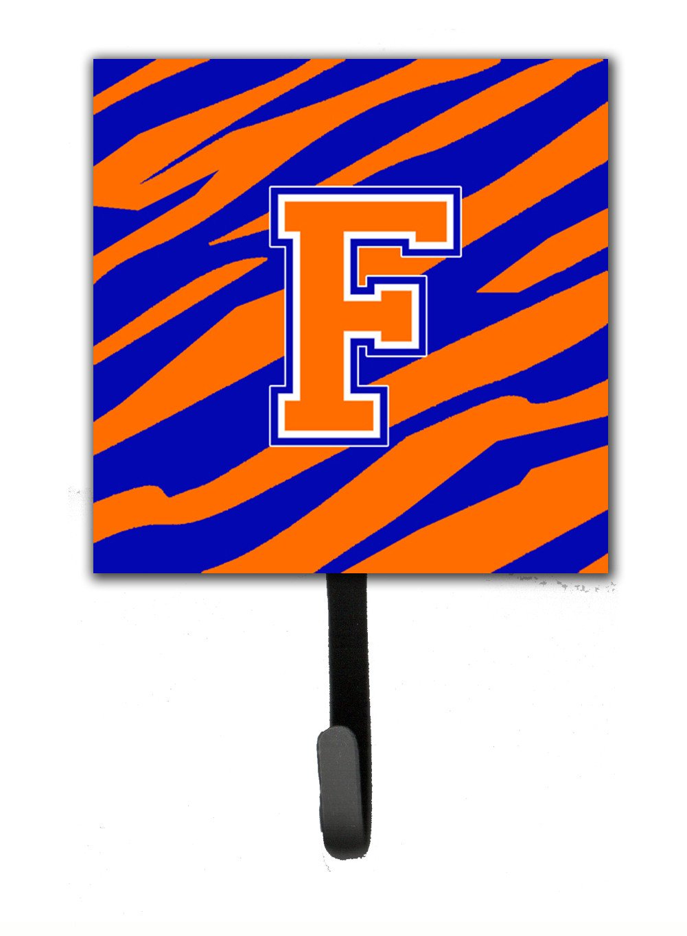 Letter F Initial Monogram - Tiger Stripe - Blue Orange Leash Holder or Key Hook by Caroline's Treasures