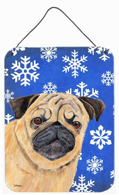 Pug Winter Snowflakes Holiday Aluminium Metal Wall or Door Hanging Prints by Caroline&#39;s Treasures