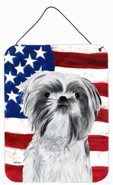 USA American Flag with Shih Tzu Aluminium Metal Wall or Door Hanging Prints by Caroline&#39;s Treasures