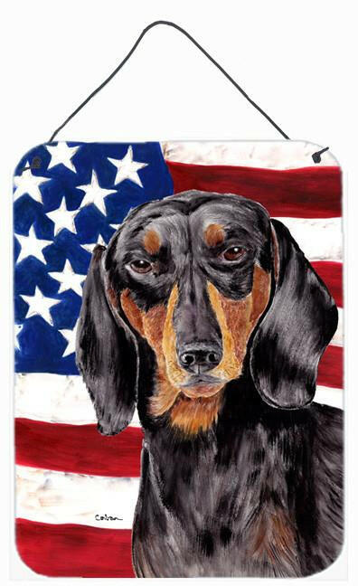 USA American Flag with Dachshund Aluminium Metal Wall or Door Hanging Prints by Caroline&#39;s Treasures