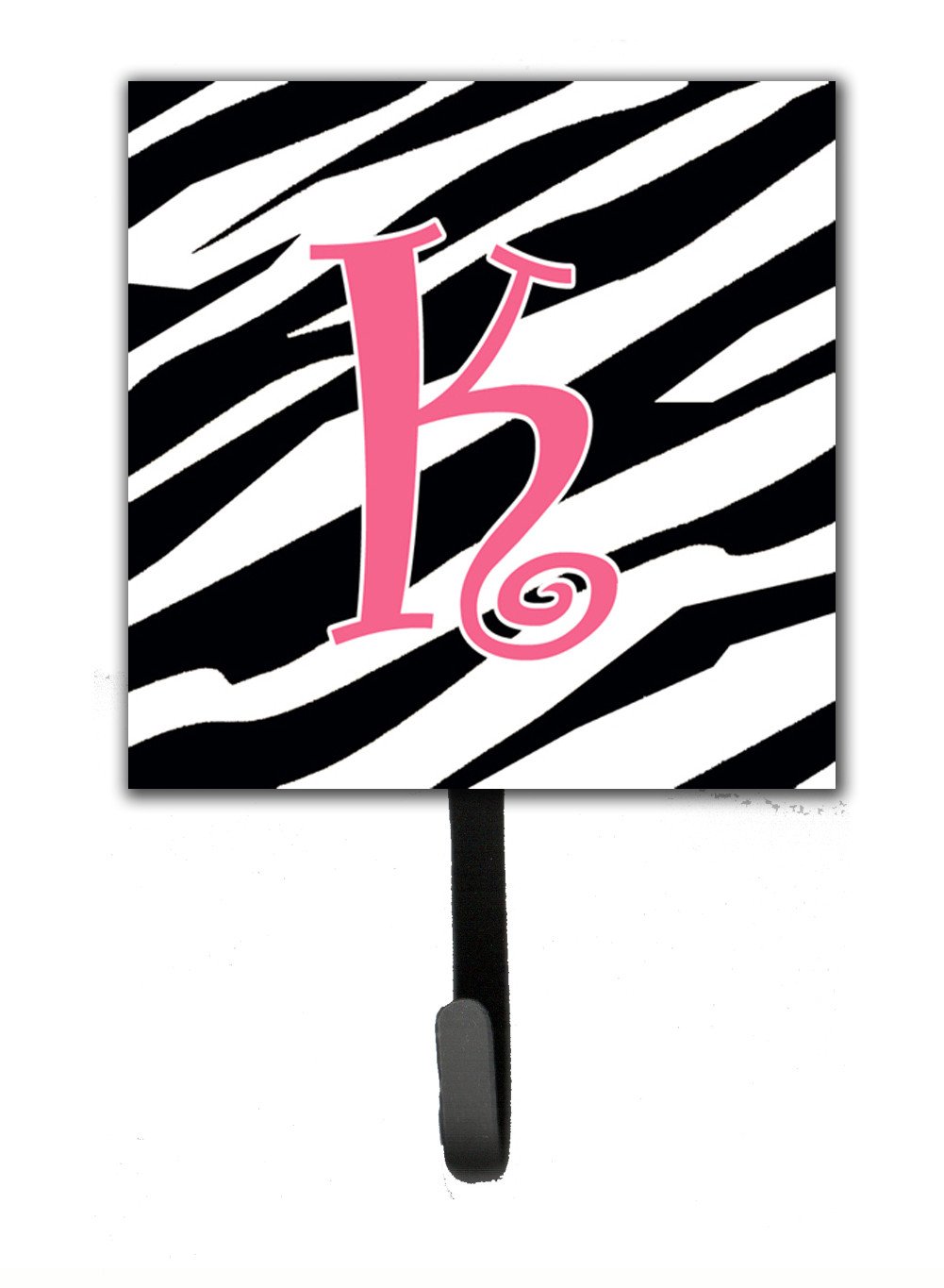 Letter K Initial Monogram - Zebra Stripe and Pink Leash Holder or Key Hook by Caroline's Treasures