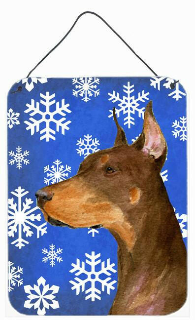 Doberman Winter Snowflakes Holiday Aluminium Metal Wall or Door Hanging Prints by Caroline's Treasures