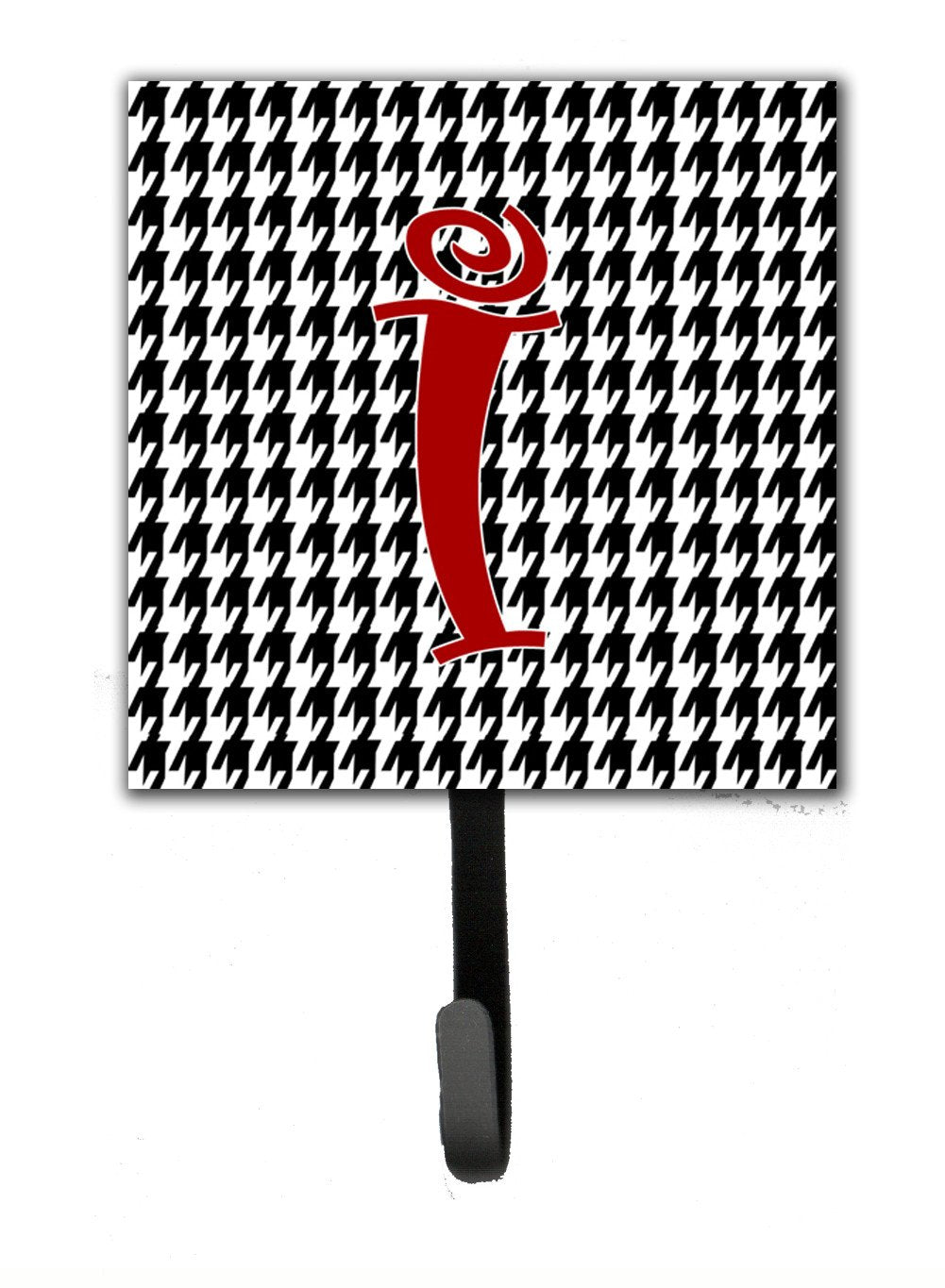 Letter I Initial Monogram - Houndstooth Black Leash Holder or Key Hook by Caroline's Treasures