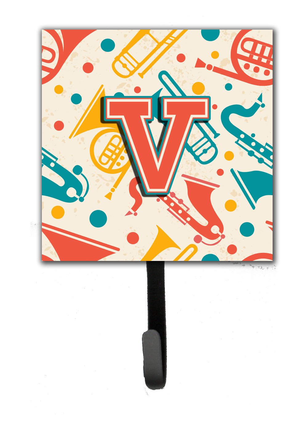 Letter V Retro Teal Orange Musical Instruments Initial Leash or Key Holder CJ2001-VSH4 by Caroline's Treasures