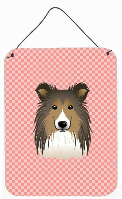 Checkerboard Pink Sheltie Wall or Door Hanging Prints BB1242DS1216 by Caroline's Treasures