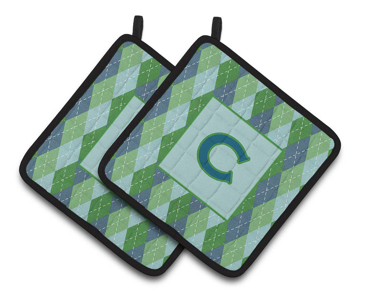 Monogram - Initial C Blue Argoyle  Pair of Pot Holders CJ1020-CPTHD - the-store.com