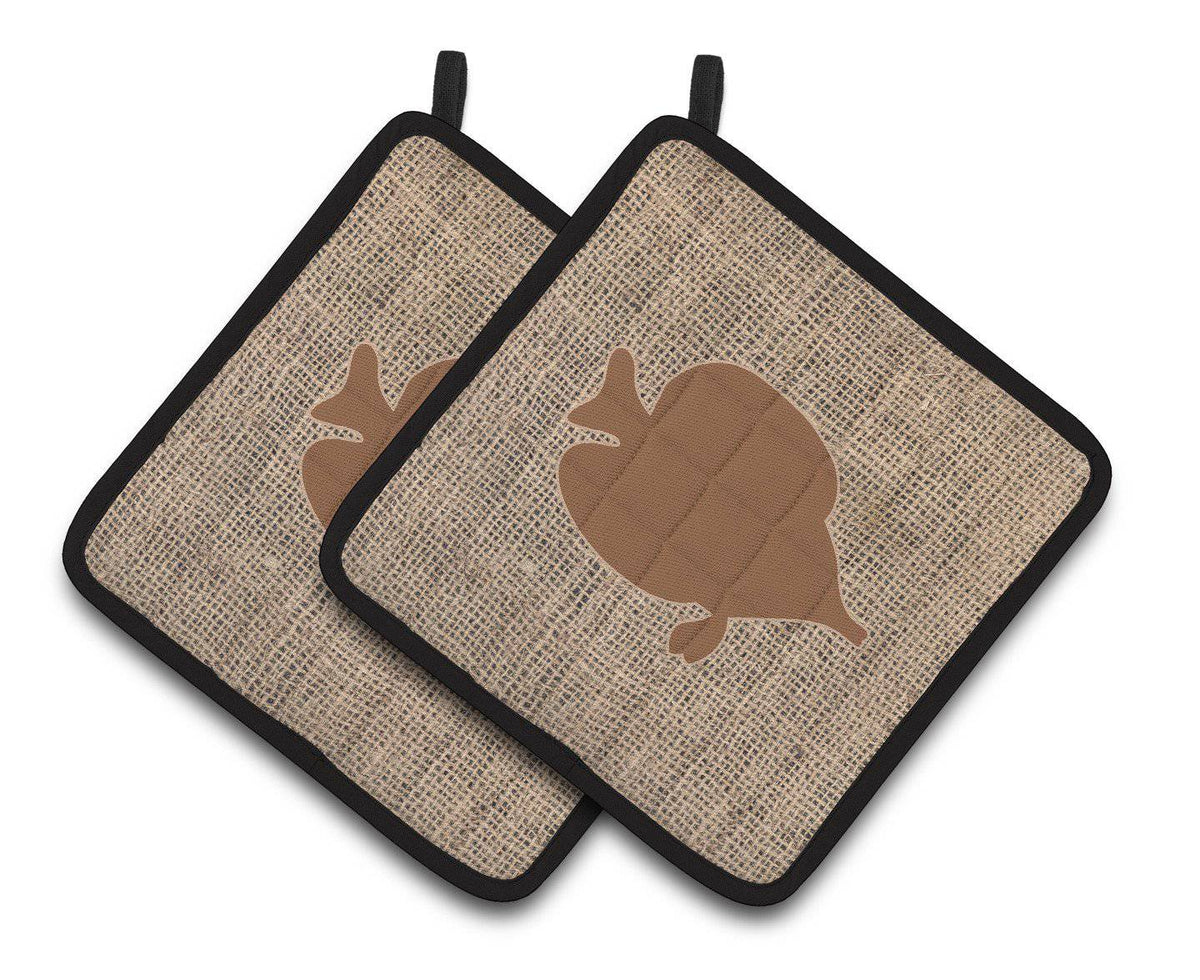 Fish - Tang Fish Faux Burlap and Brown   Pair of Pot Holders BB1023-BL-BN-PTHD - the-store.com