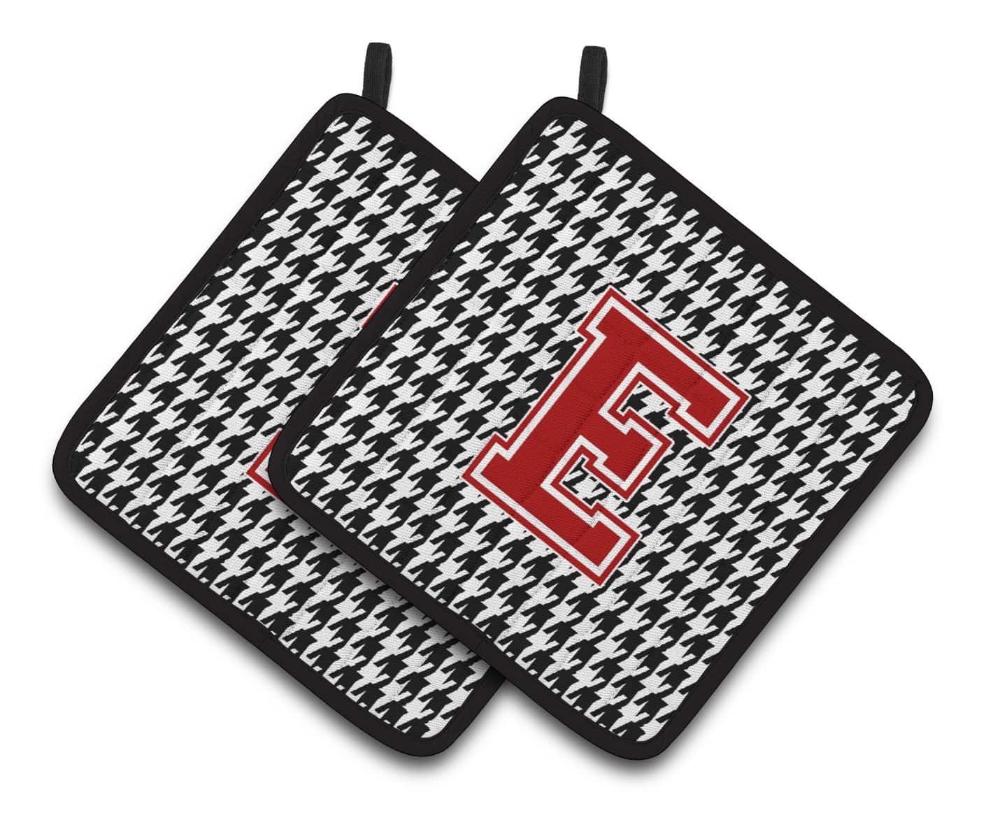 Letter E Monogram - Houndstooth Black Pair of Pot Holders CJ1021-EPTHD - the-store.com