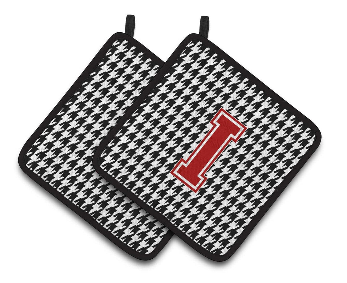 Letter I Monogram - Houndstooth Black Pair of Pot Holders CJ1021-IPTHD - the-store.com