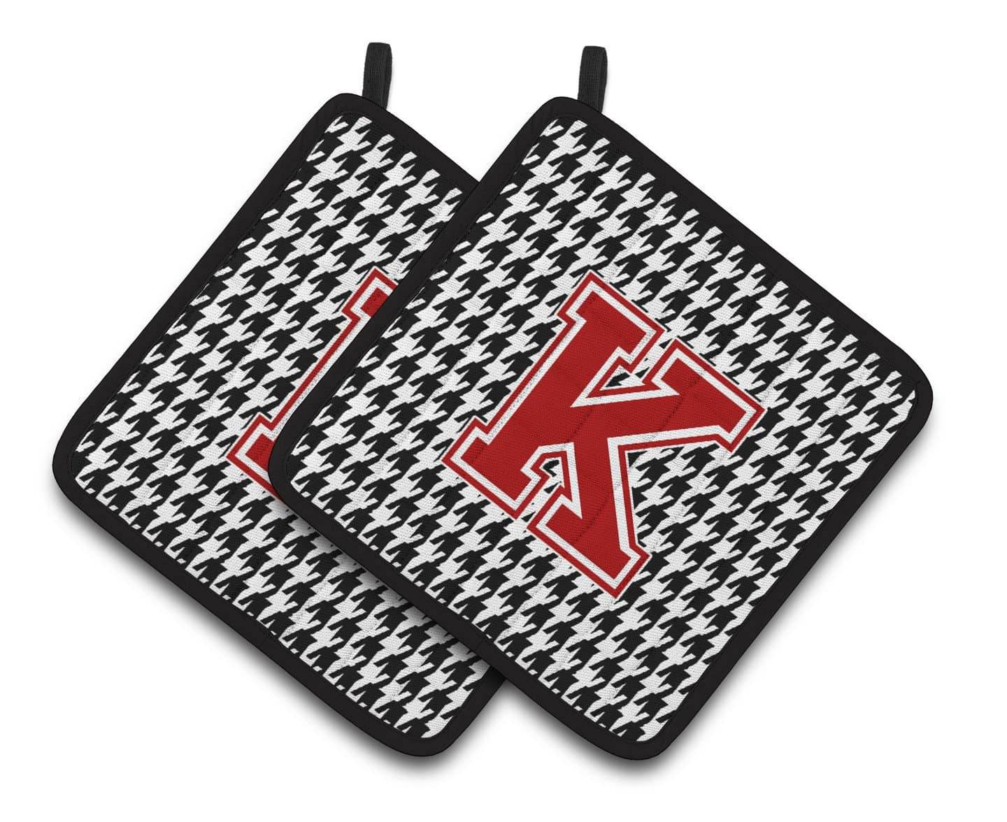 Letter K Monogram - Houndstooth Black Pair of Pot Holders CJ1021-KPTHD - the-store.com