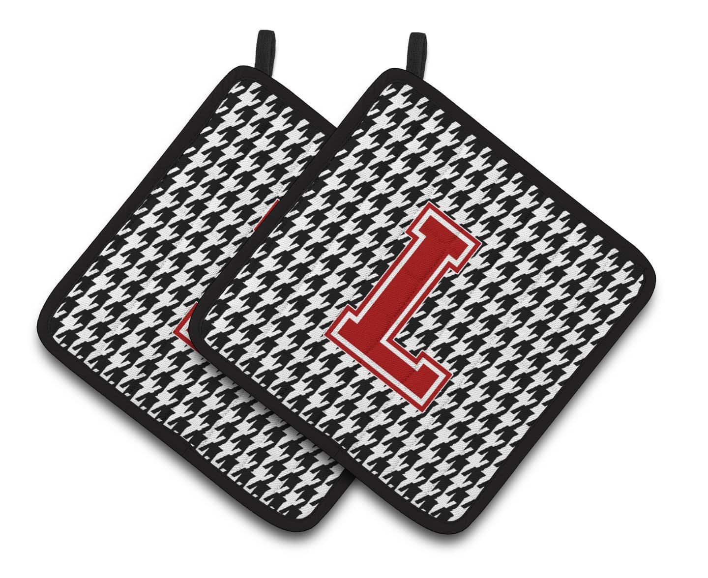 Letter L Monogram - Houndstooth Black Pair of Pot Holders CJ1021-LPTHD - the-store.com