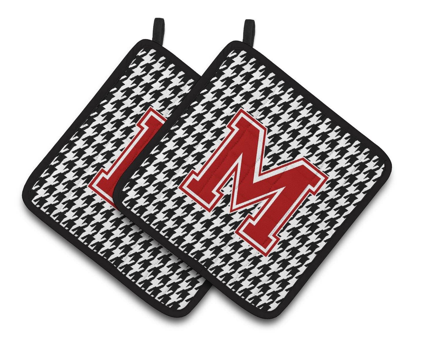 Letter M Monogram - Houndstooth Black Pair of Pot Holders CJ1021-MPTHD - the-store.com