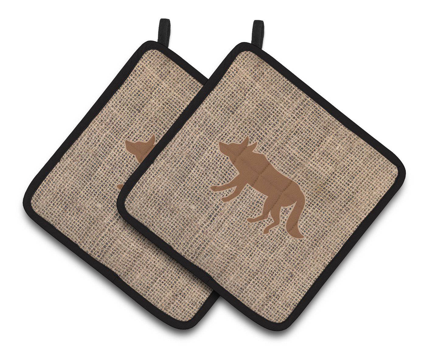 Wolf Faux Burlap and Brown   Pair of Pot Holders BB1123-BL-BN-PTHD - the-store.com