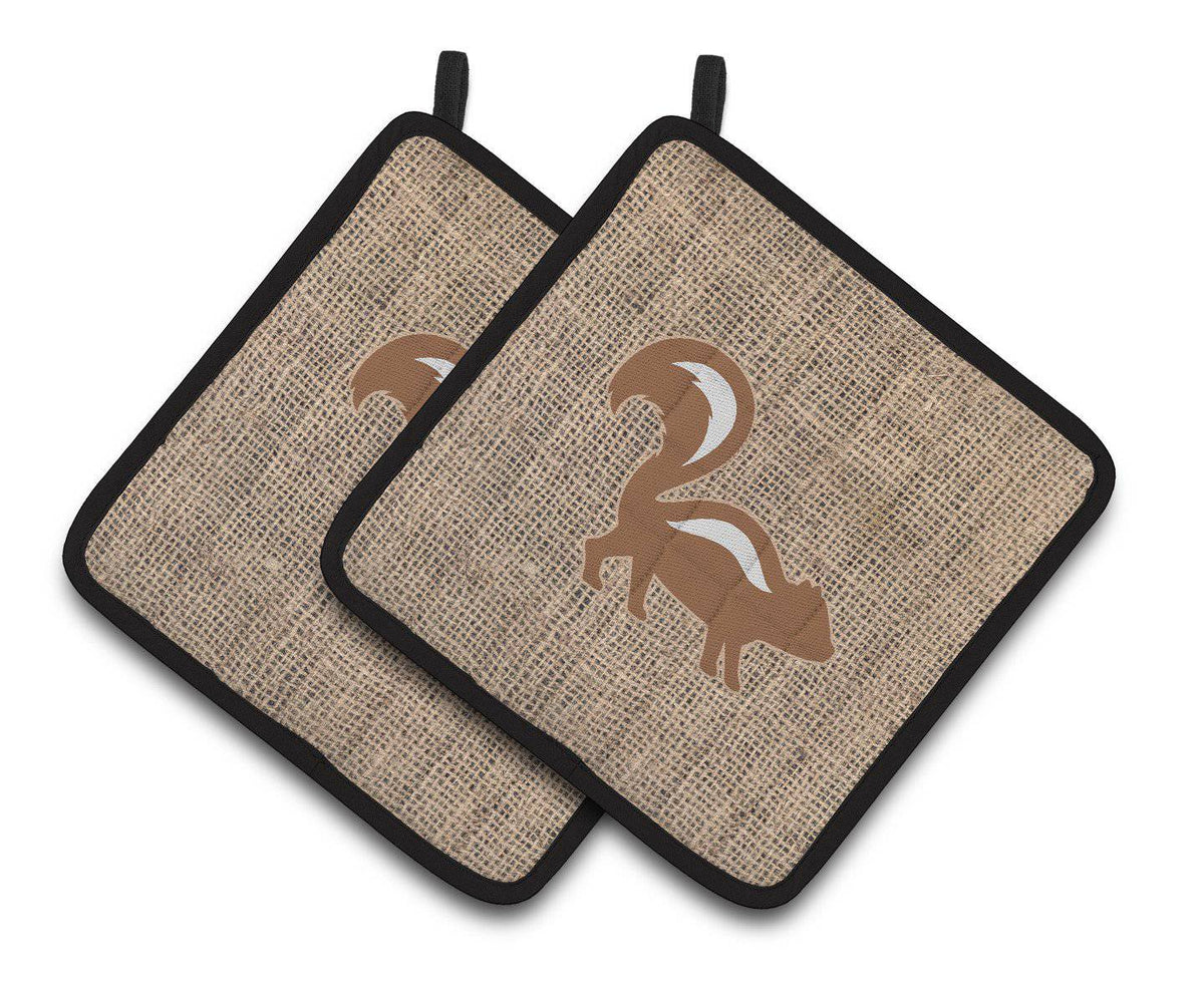 Skunk Faux Burlap and Brown   Pair of Pot Holders BB1125-BL-BN-PTHD - the-store.com