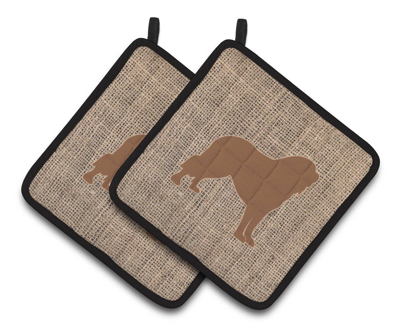 Tibetial Mastiff Faux Burlap and Brown   Pair of Pot Holders BB1077-BL-BN-PTHD - the-store.com