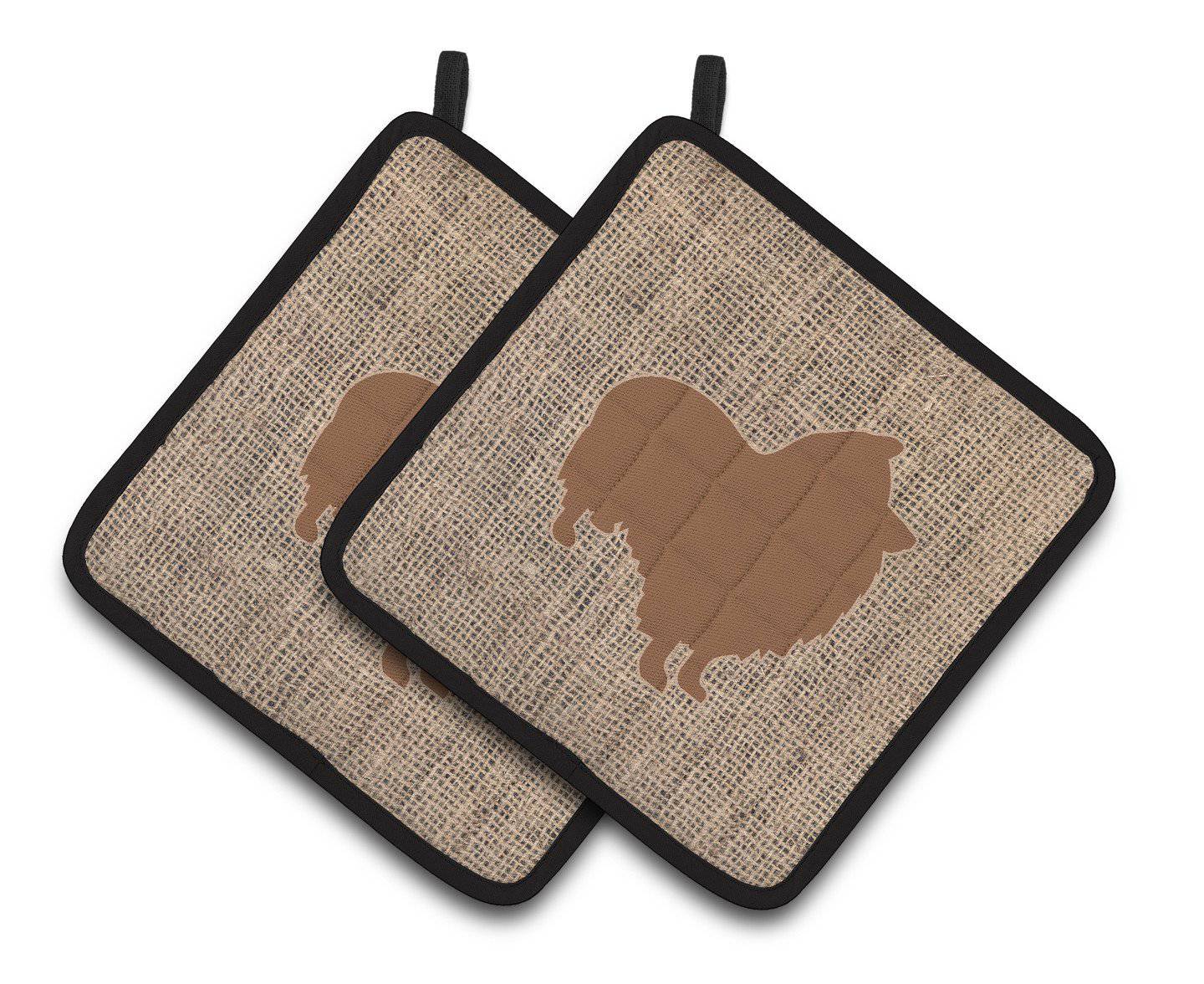 Sheltie Faux Burlap and Brown   Pair of Pot Holders BB1080-BL-BN-PTHD - the-store.com