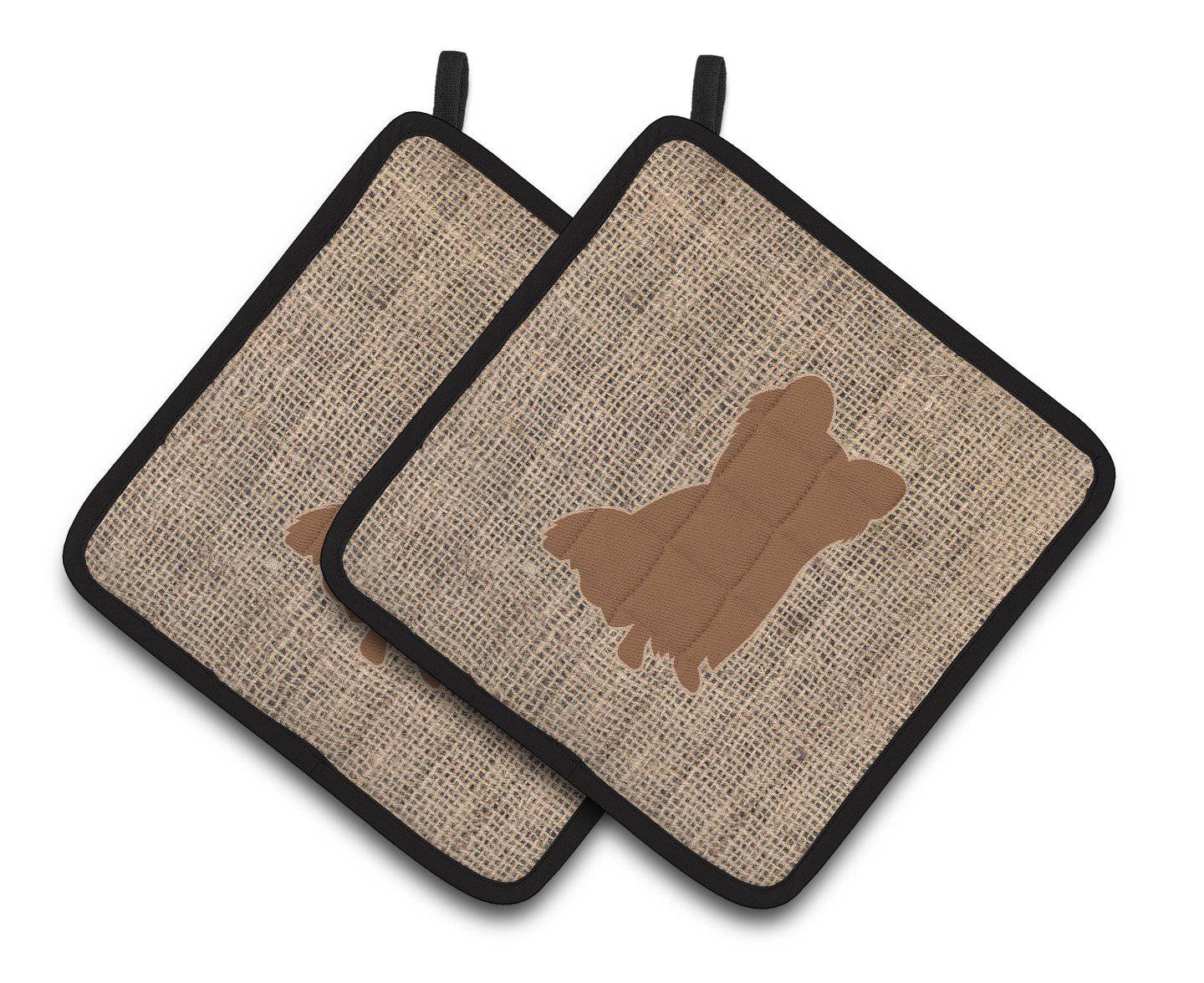 Chihuahua Faux Burlap and Brown   Pair of Pot Holders BB1115-BL-BN-PTHD - the-store.com