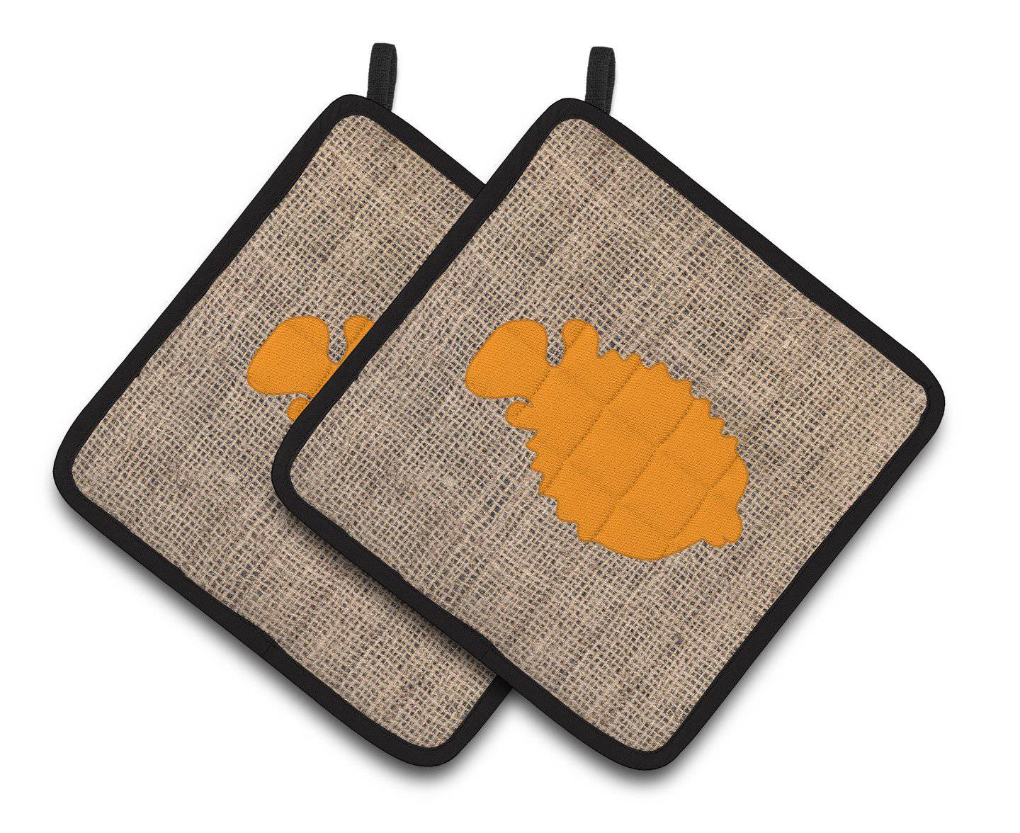 Fish - Blowfish Faux Burlap and Orange   Pair of Pot Holders BB1016-BL-OR-PTHD - the-store.com