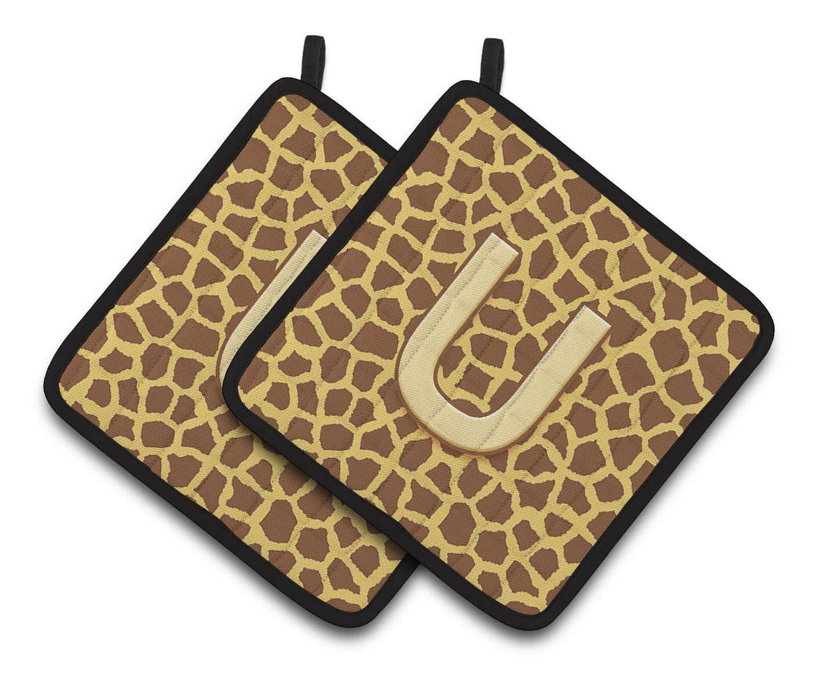 Monogram Initial U Giraffe  Pair of Pot Holders CJ1025-UPTHD - the-store.com