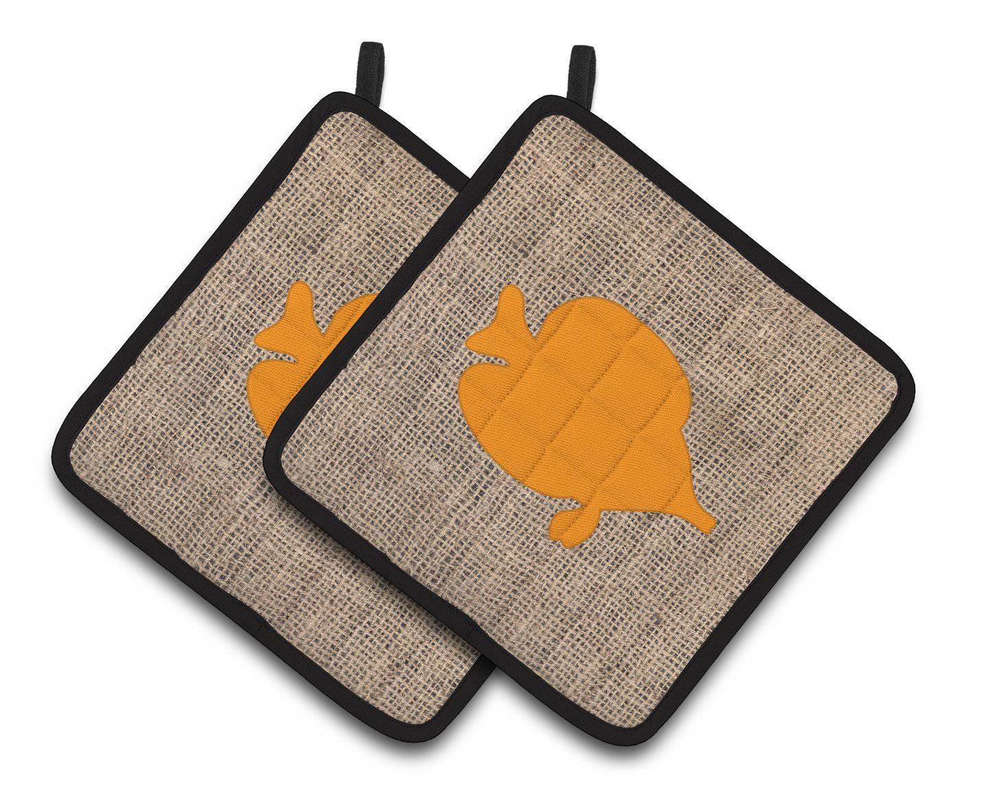 Fish - Tang Fish Faux Burlap and Orange   Pair of Pot Holders BB1023-BL-OR-PTHD - the-store.com