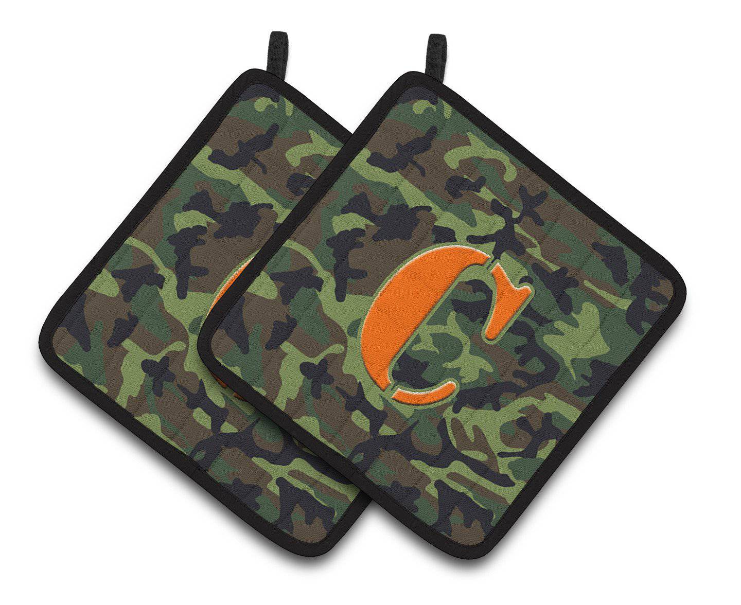 Letter C Monogram - Camo Green Pair of Pot Holders CJ1030-CPTHD - the-store.com