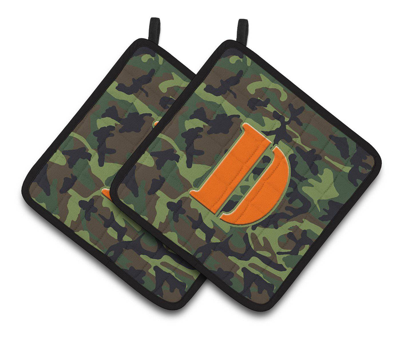 Letter D Monogram - Camo Green Pair of Pot Holders CJ1030-DPTHD - the-store.com