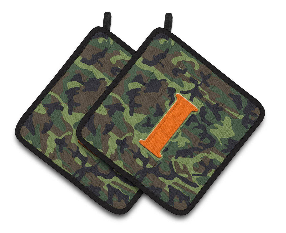 Letter I Monogram - Camo Green Pair of Pot Holders CJ1030-IPTHD - the-store.com