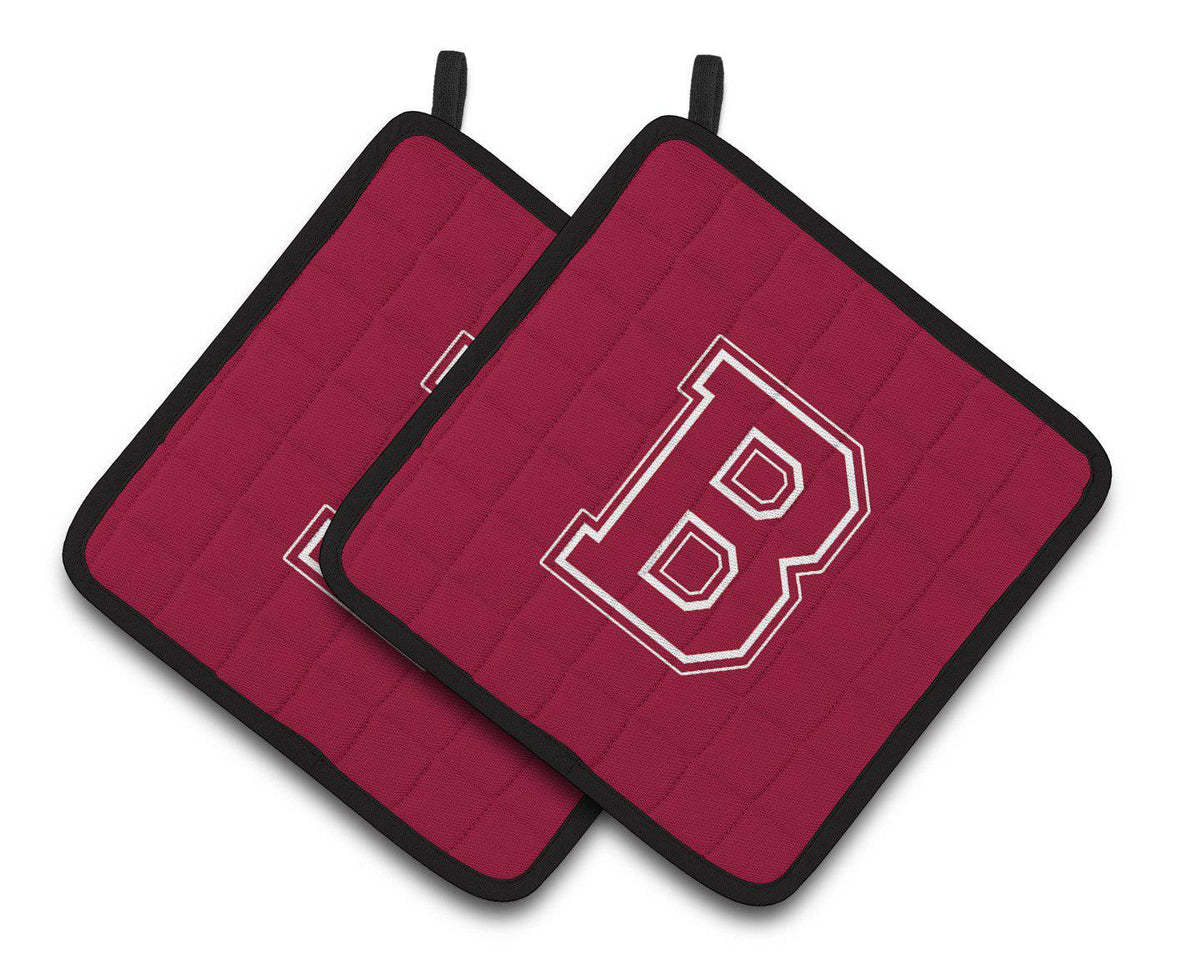 Monogram Initial B Maroon and White  Pair of Pot Holders CJ1032-BPTHD - the-store.com