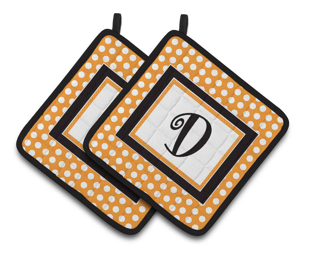 Monogram Initial D Orange Polkadots  Pair of Pot Holders CJ1033-DPTHD - the-store.com