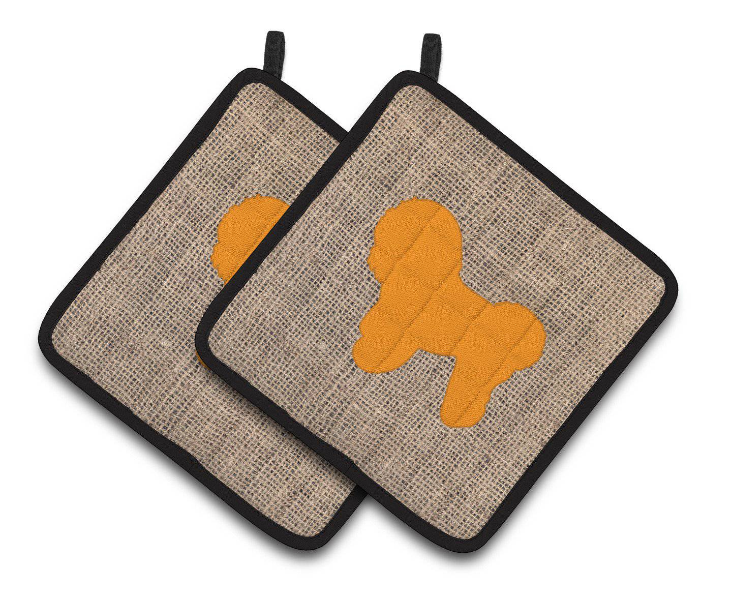 Bichon Frise Faux Burlap and Orange   Pair of Pot Holders BB1107-BL-OR-PTHD - the-store.com