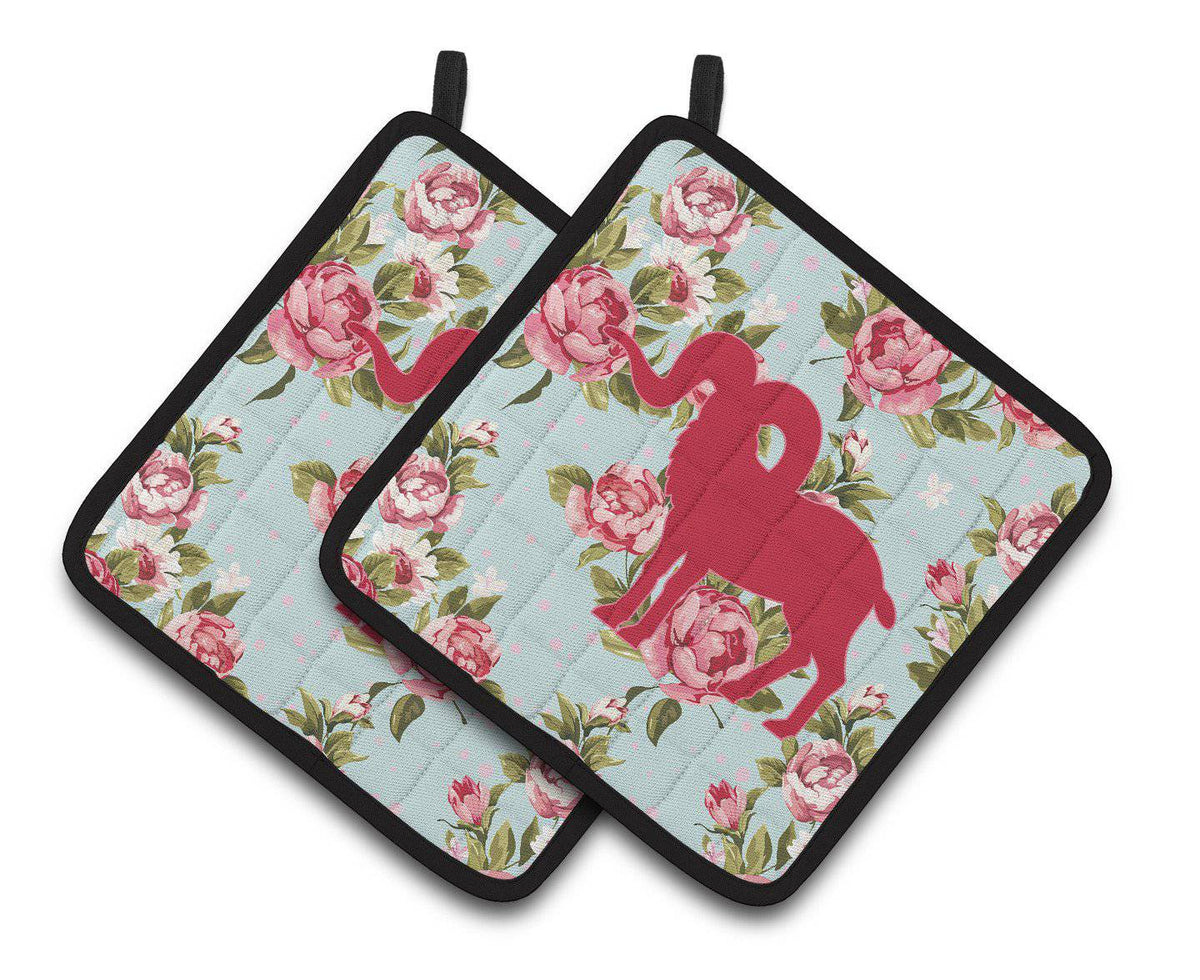 Sheep Shabby Chic Blue Roses   Pair of Pot Holders BB1007-RS-BU-PTHD - the-store.com