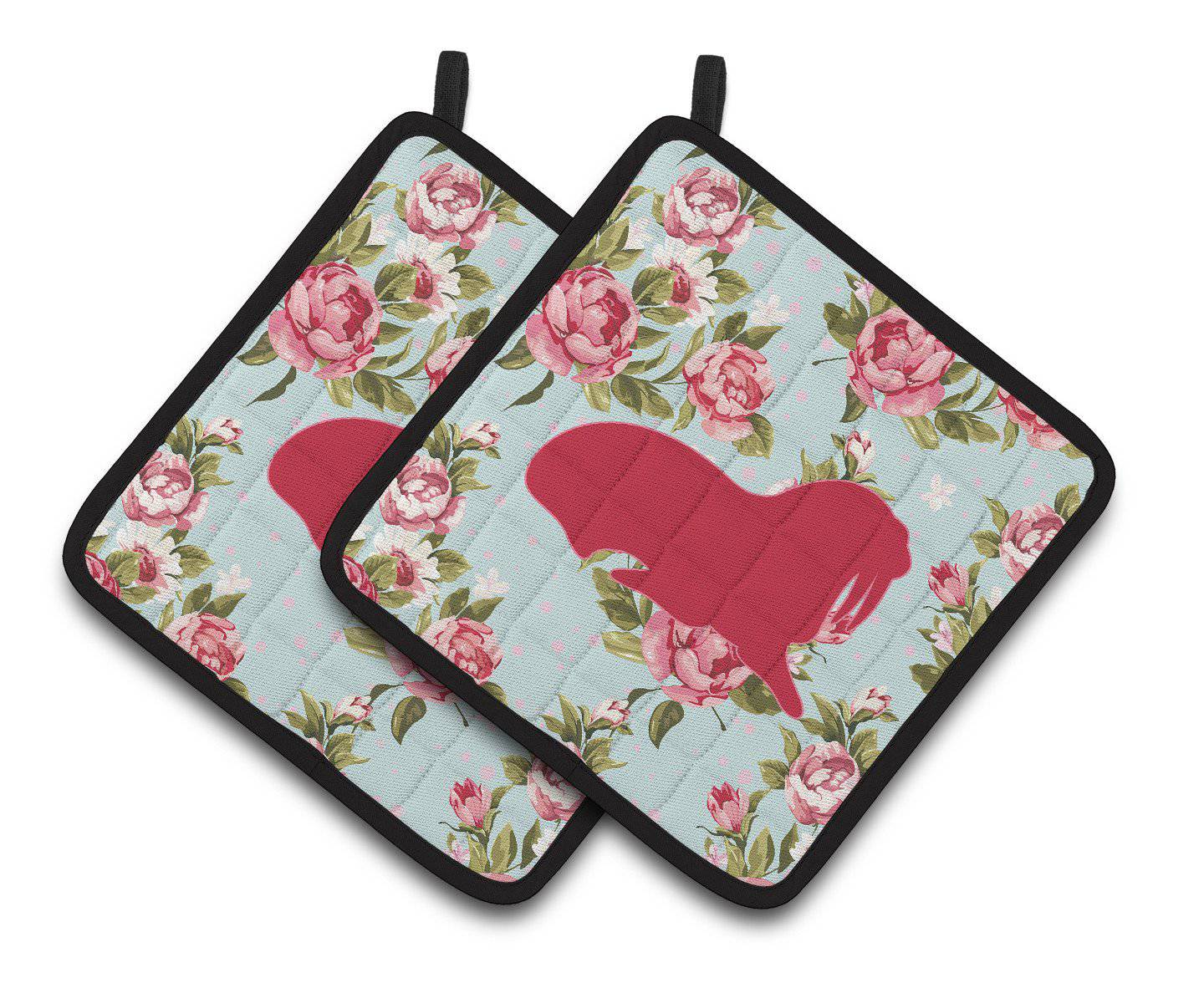 Walrus Shabby Chic Blue Roses   Pair of Pot Holders BB1017-RS-BU-PTHD - the-store.com