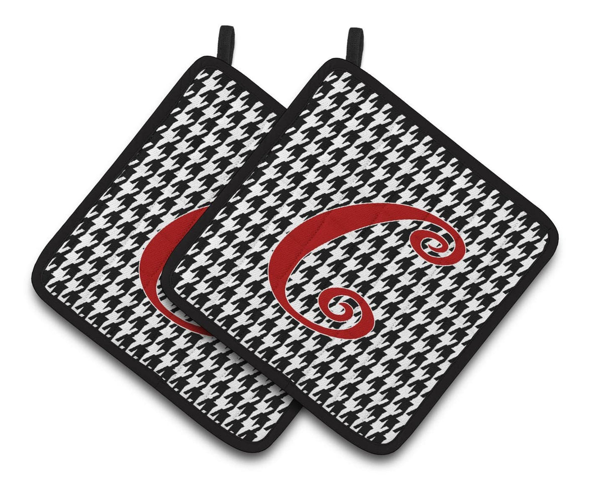 Monogram Initial C Houndstooth Black  Pair of Pot Holders CJ1035-CPTHD - the-store.com