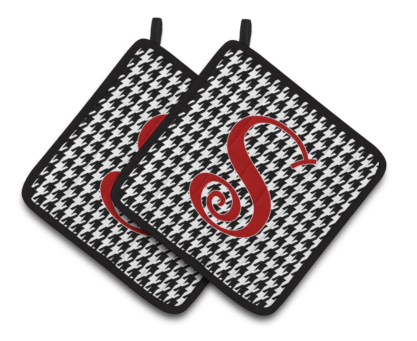 Monogram Initial S Houndstooth Black  Pair of Pot Holders CJ1035-SPTHD - the-store.com