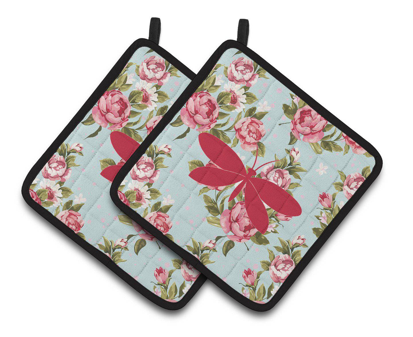 Moth Shabby Chic Blue Roses   Pair of Pot Holders BB1055-RS-BU-PTHD - the-store.com