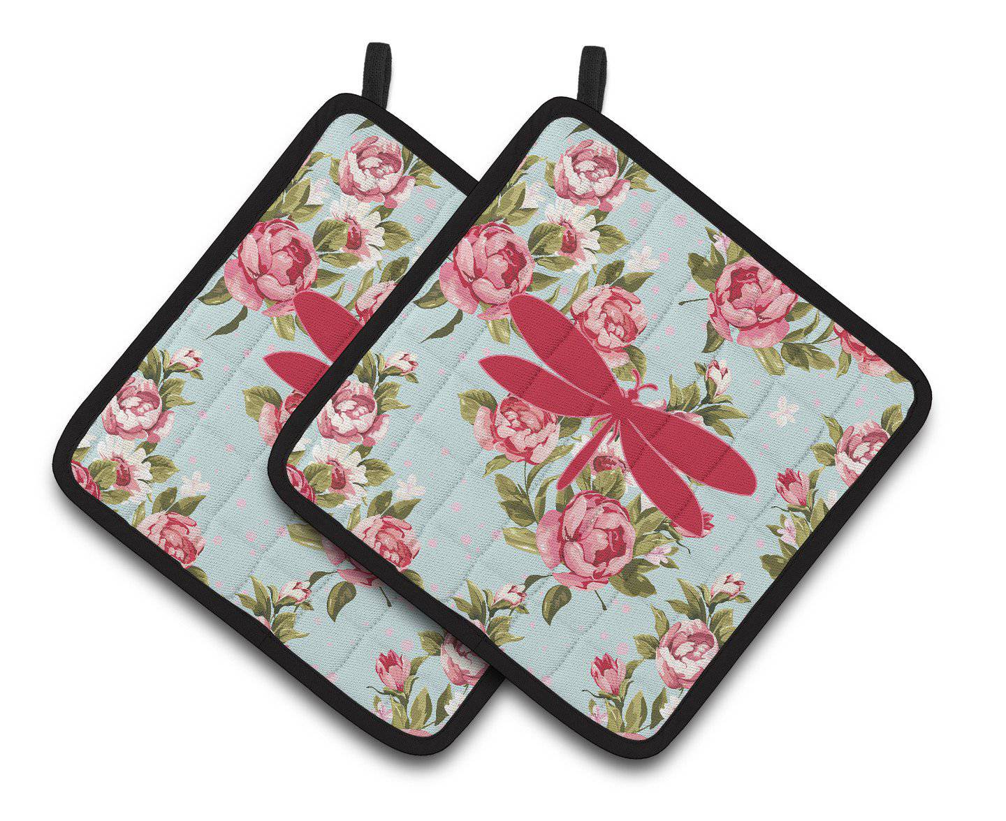 Moth Shabby Chic Blue Roses   Pair of Pot Holders BB1061-RS-BU-PTHD - the-store.com