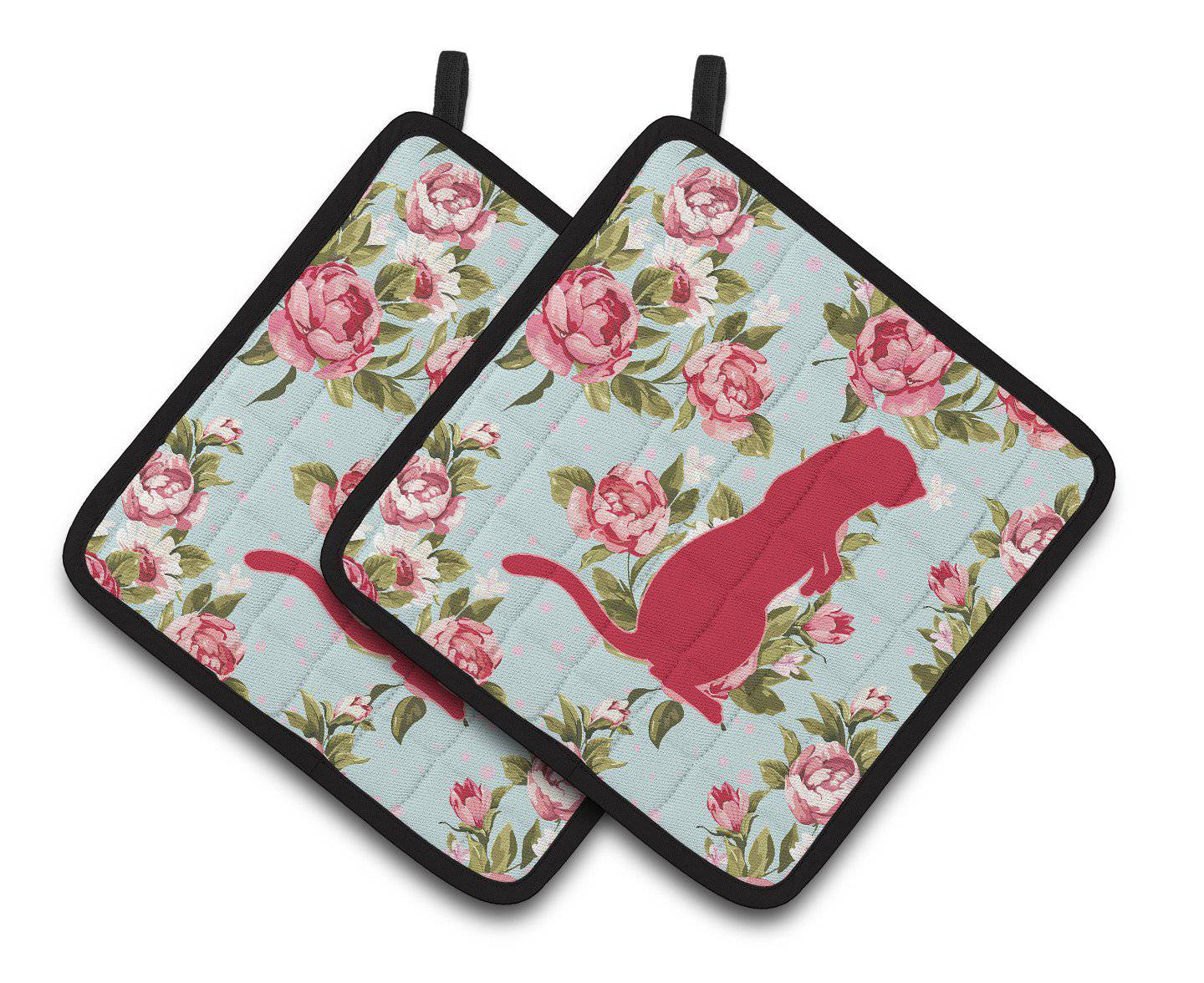 Meerkat Shabby Chic Blue Roses   Pair of Pot Holders BB1118-RS-BU-PTHD - the-store.com