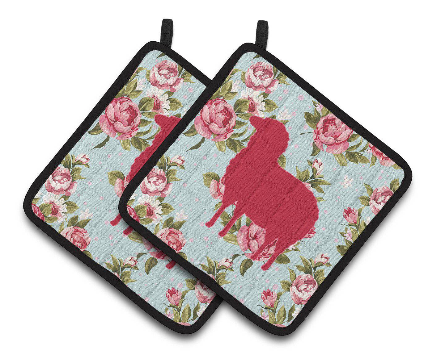 Sheep Shabby Chic Blue Roses   Pair of Pot Holders BB1126-RS-BU-PTHD - the-store.com