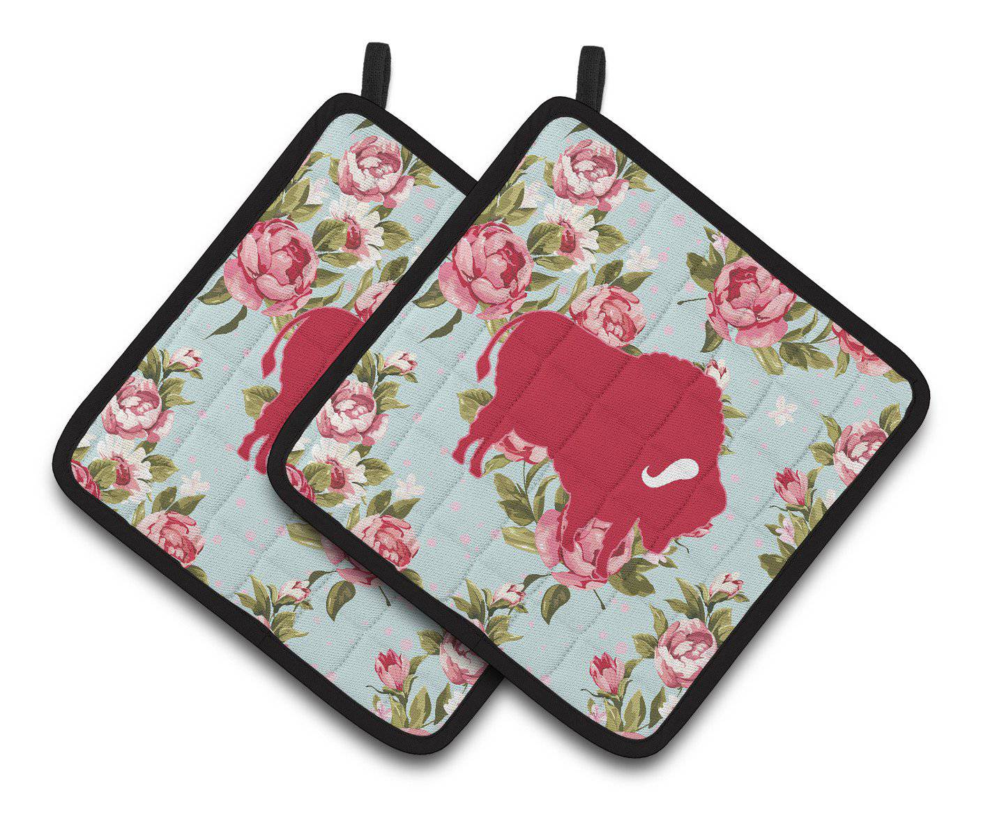 Buffalo Shabby Chic Blue Roses   Pair of Pot Holders BB1127-RS-BU-PTHD - the-store.com