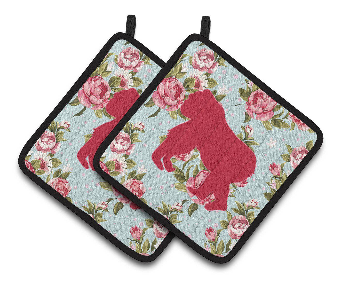 Gorilla Shabby Chic Blue Roses   Pair of Pot Holders BB1129-RS-BU-PTHD - the-store.com