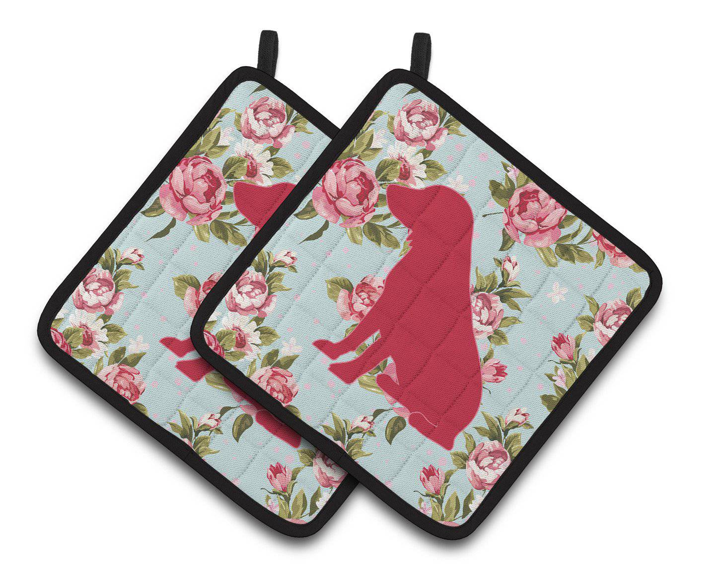 Boykin Spaniel Shabby Chic Blue Roses   Pair of Pot Holders BB1070-RS-BU-PTHD - the-store.com