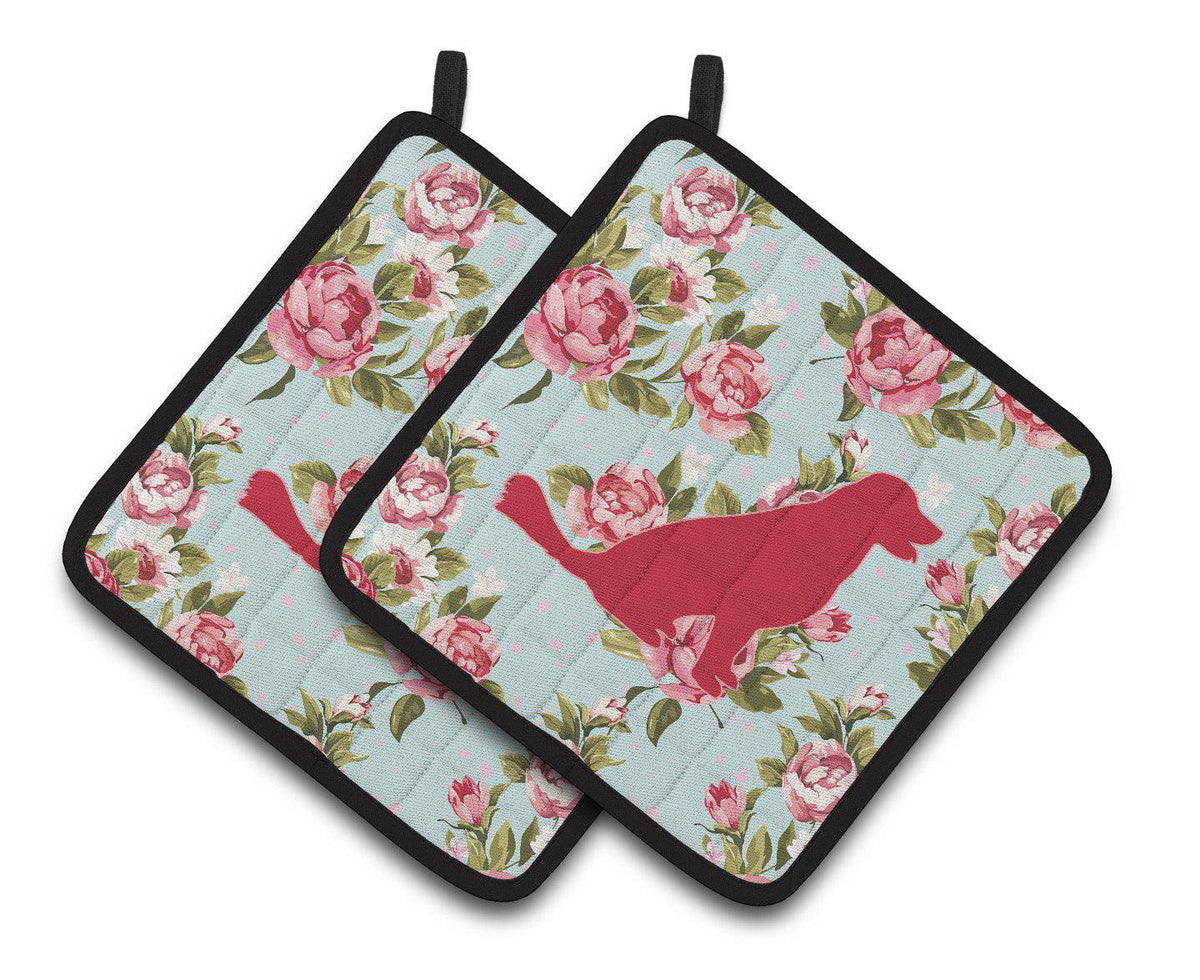 Labrador Shabby Chic Blue Roses   Pair of Pot Holders BB1076-RS-BU-PTHD - the-store.com