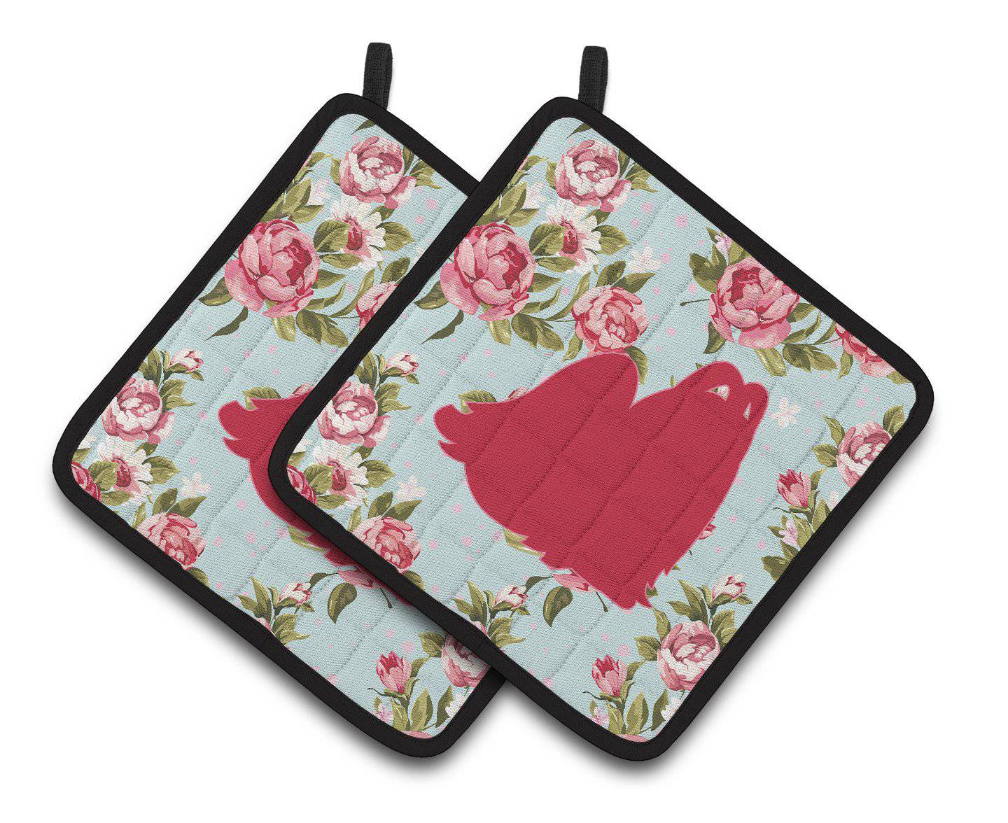 Maltese Shabby Chic Blue Roses   Pair of Pot Holders BB1079-RS-BU-PTHD - the-store.com