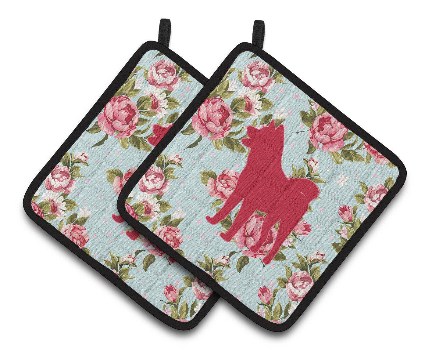 Akita Shabby Chic Blue Roses   Pair of Pot Holders BB1082-RS-BU-PTHD - the-store.com